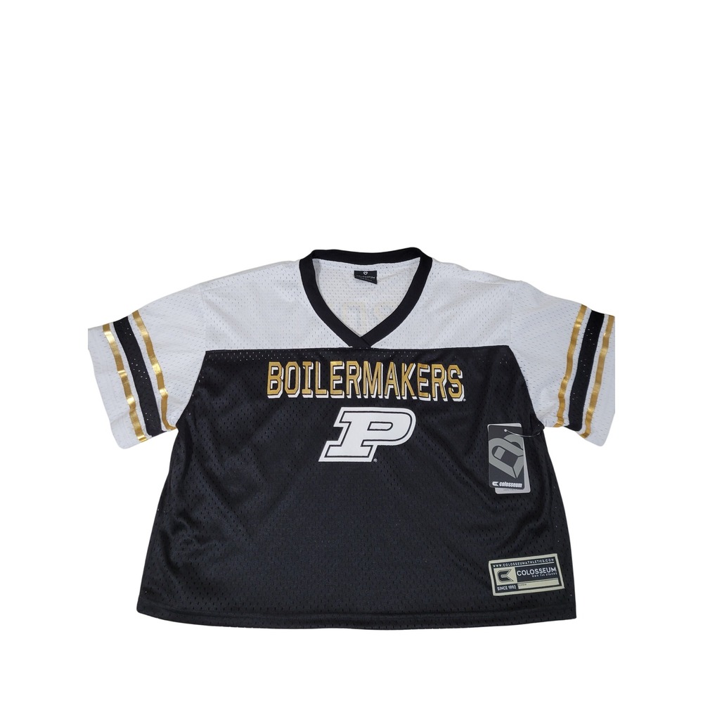 Colosseum Purdue Boilermakers Jersey Womens Large Black Posh Mesh Cropped Shirt